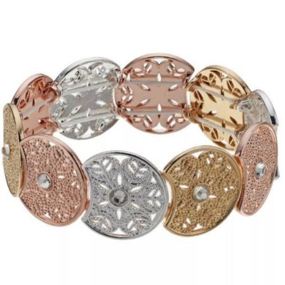 LC Lauren Conrad Jewelry - LC LAUREN CONRAD Antique Inspired Medallion Tri-color/Crystal Stretch Bracelet